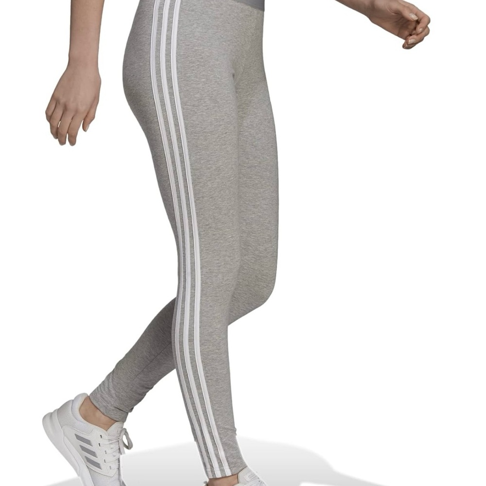NWT ADIDAS Women's Essentials 3-stripe leggings in grey heather/white, S - Picture 2 of 7
